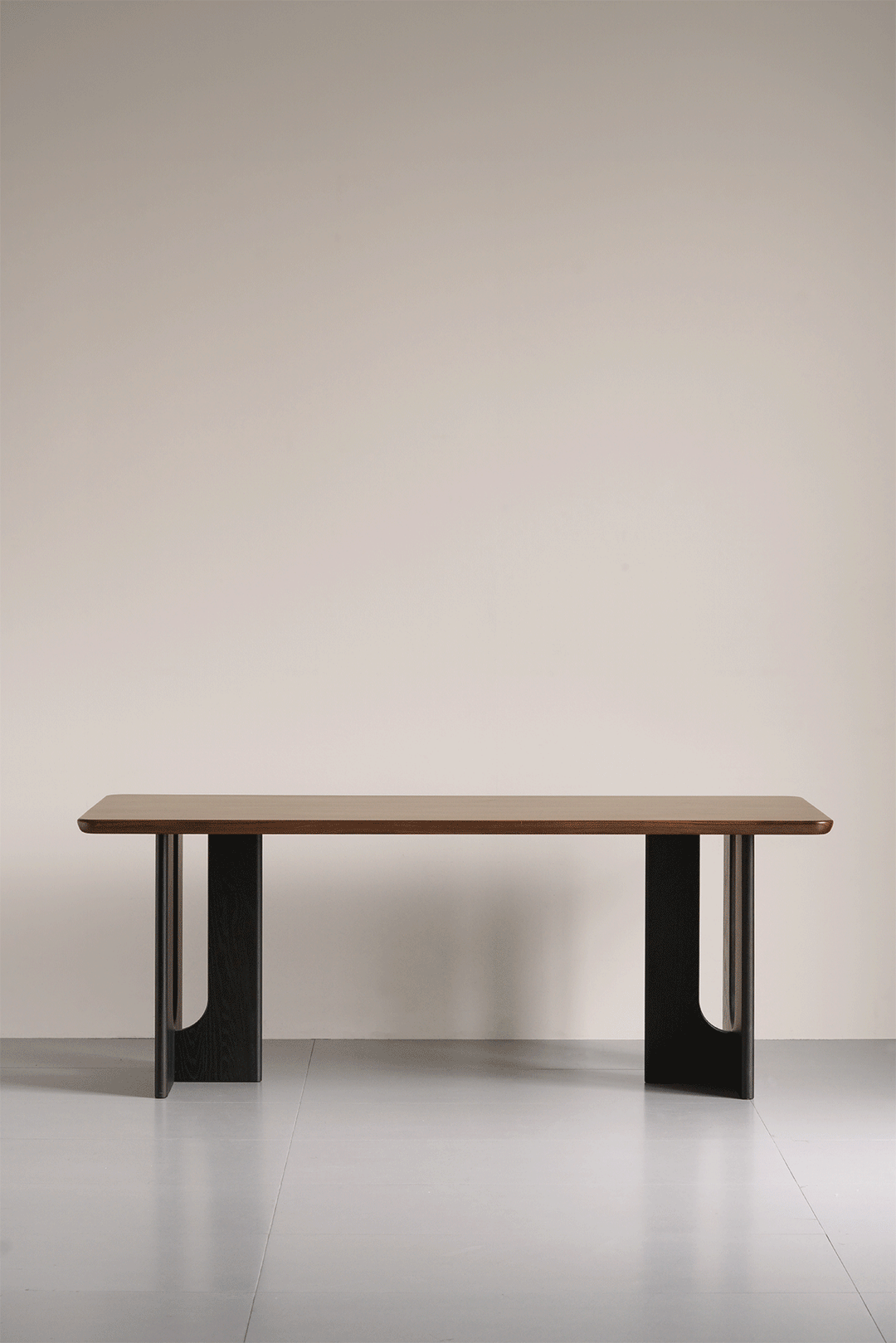 Vintage walnut wood dining table savor color swatches.