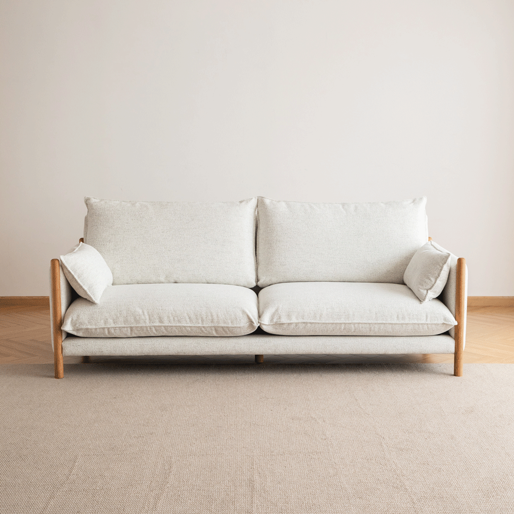 Scandinavian chenille velvet cherry wood 4 seater sofa sea salt color swatches.