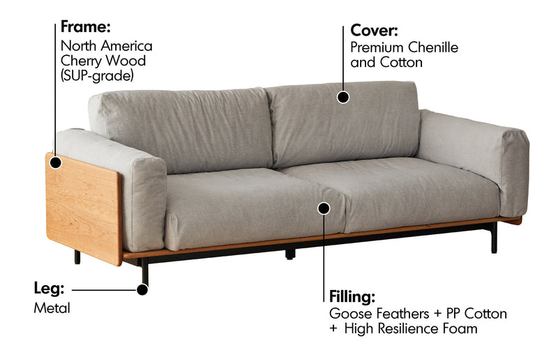 Scandinavian Boucle Fabric 3 Seater Sofa HARVEST Material Details Chart