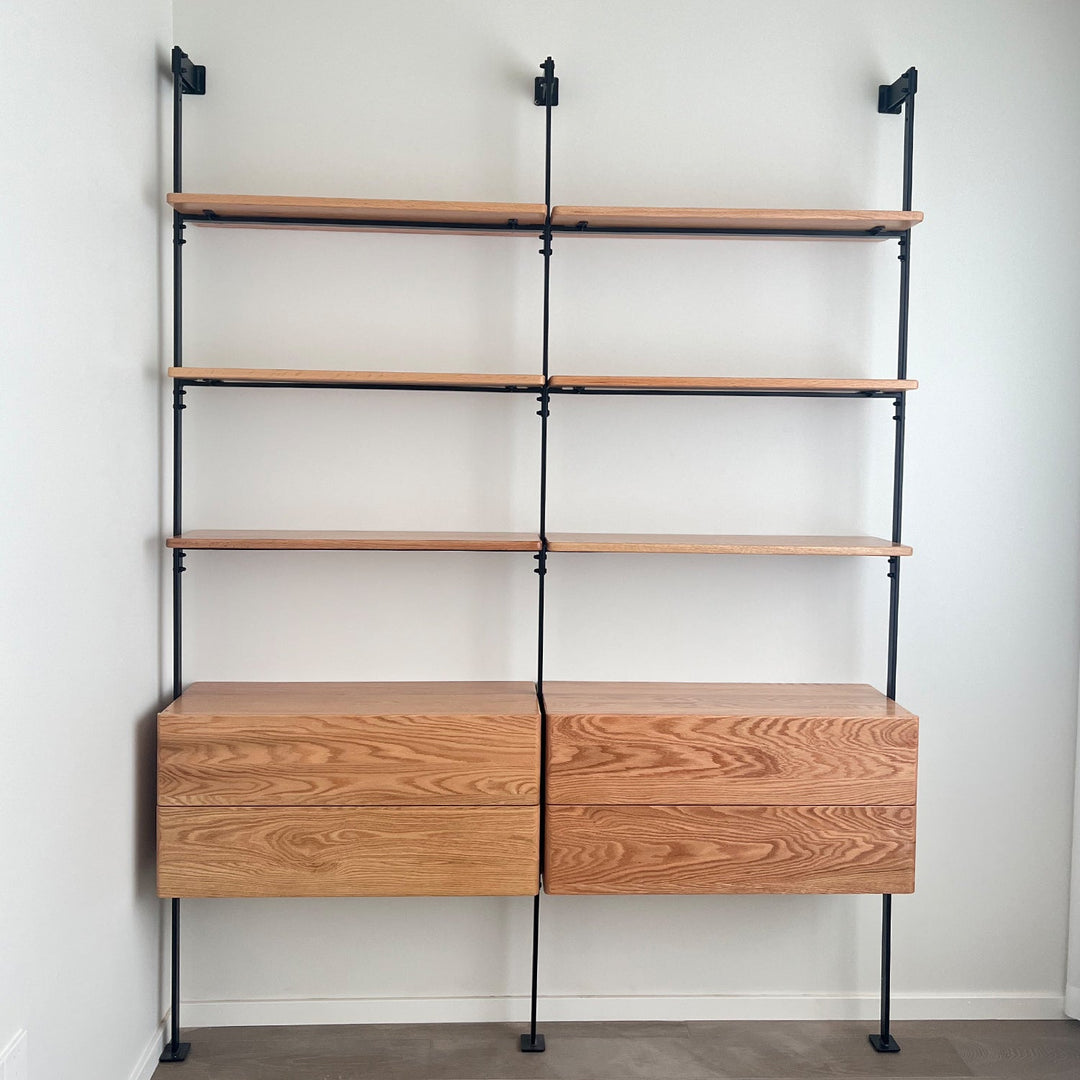 Industrial oak wood wall mounted display shelf shelfix detail 4.