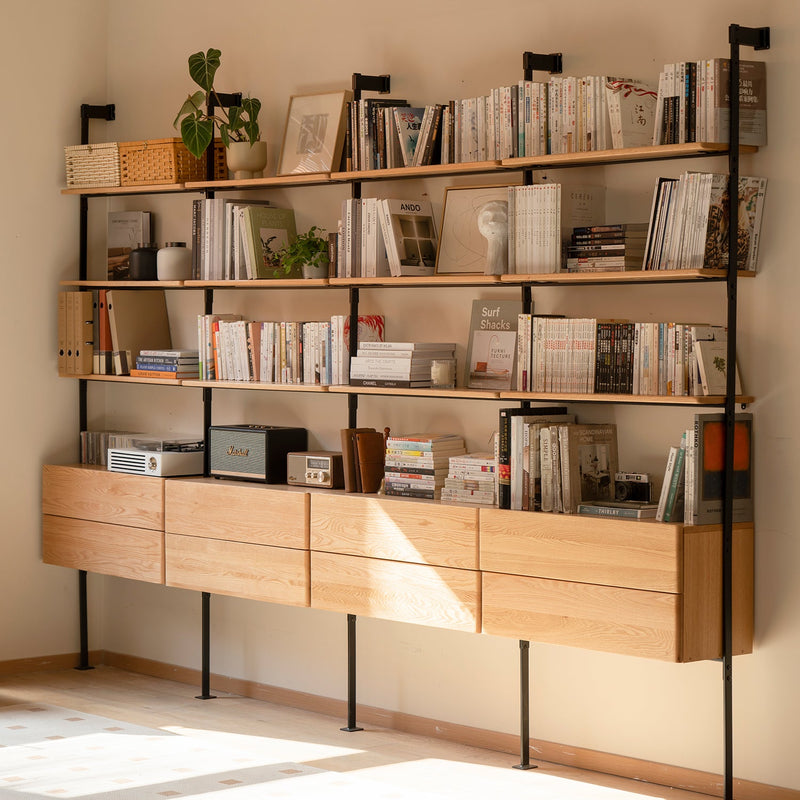 Industrial oak wood wall mounted display shelf shelfix primary product view.