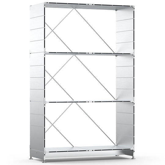 Bauhaus aluminium bookshelf cube in white background.