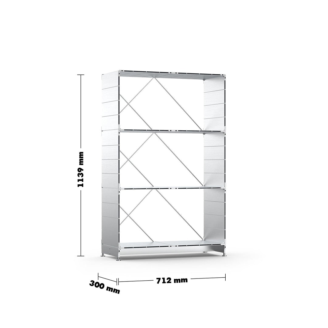 Bauhaus aluminium bookshelf cube size charts.