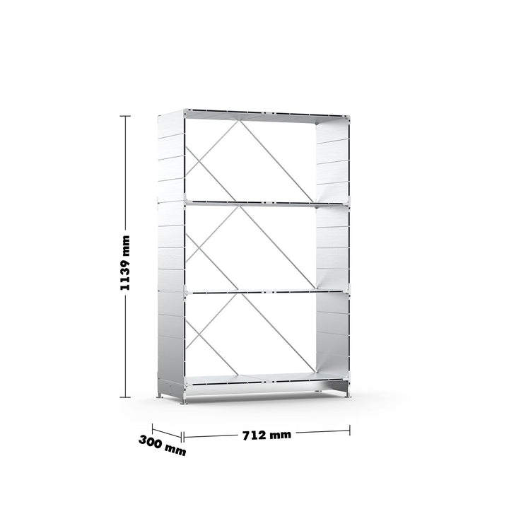 Bauhaus aluminium bookshelf cube size charts.