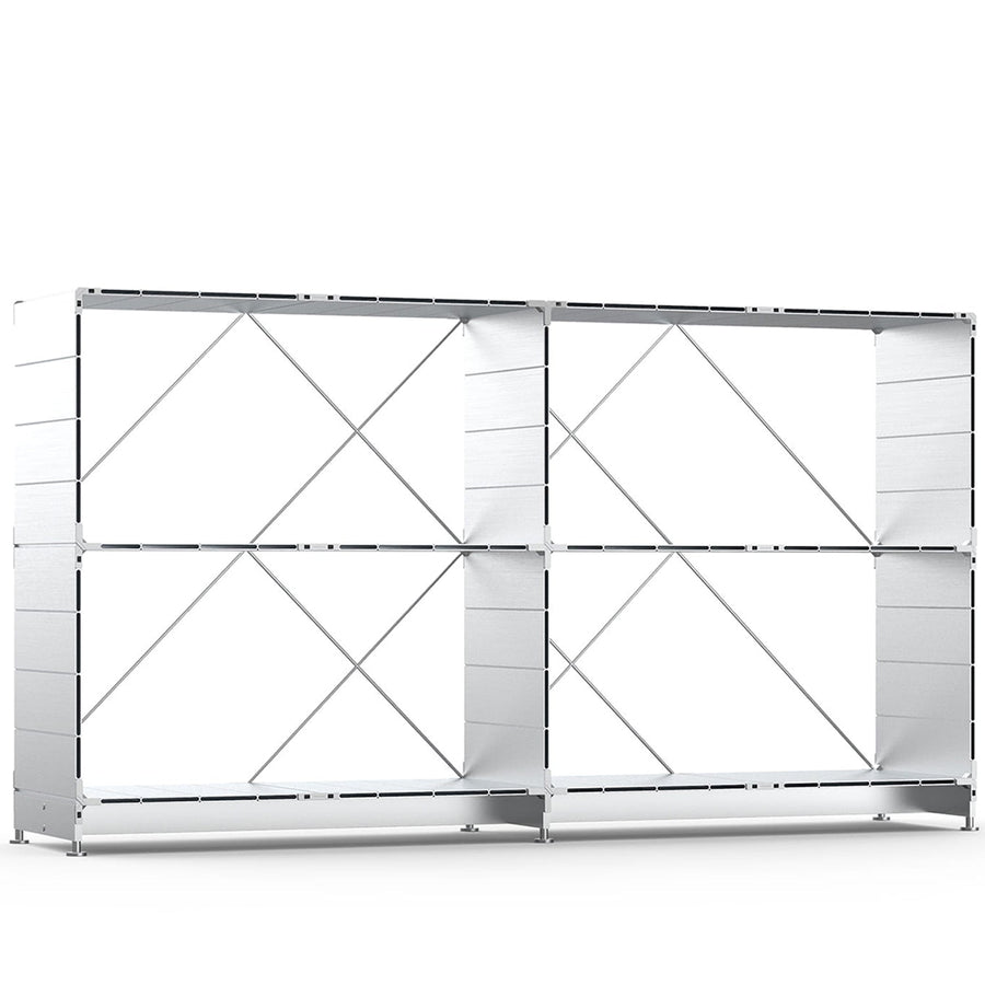 Bauhaus aluminium shelf cube in white background.
