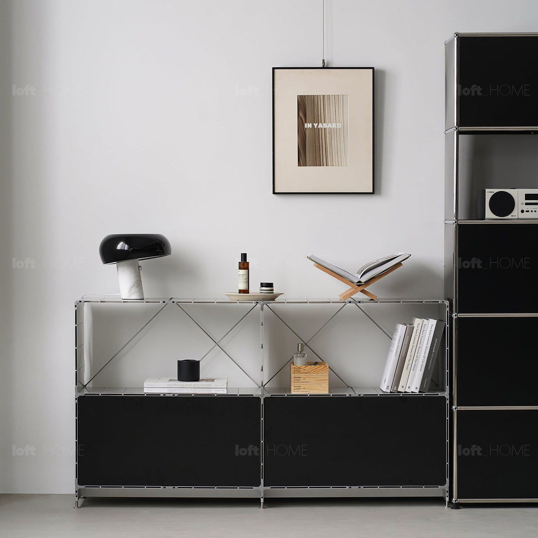 Industrial aluminium side cabinet cube in still life.