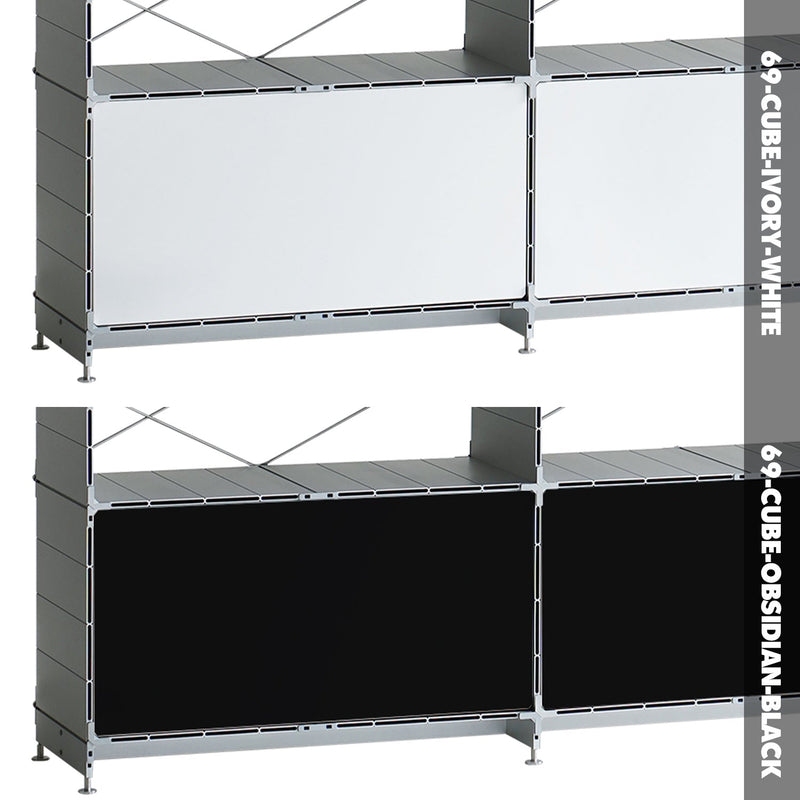 Bauhaus aluminium side cabinet cube color swatches.