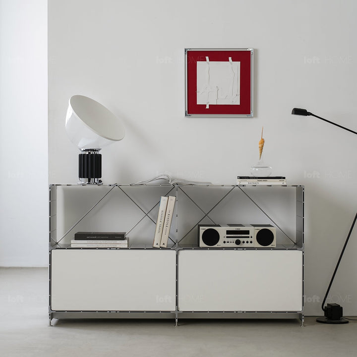 Bauhaus aluminium side cabinet cube in panoramic view.