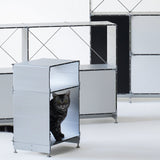 Industrial aluminium side table cube primary product view.