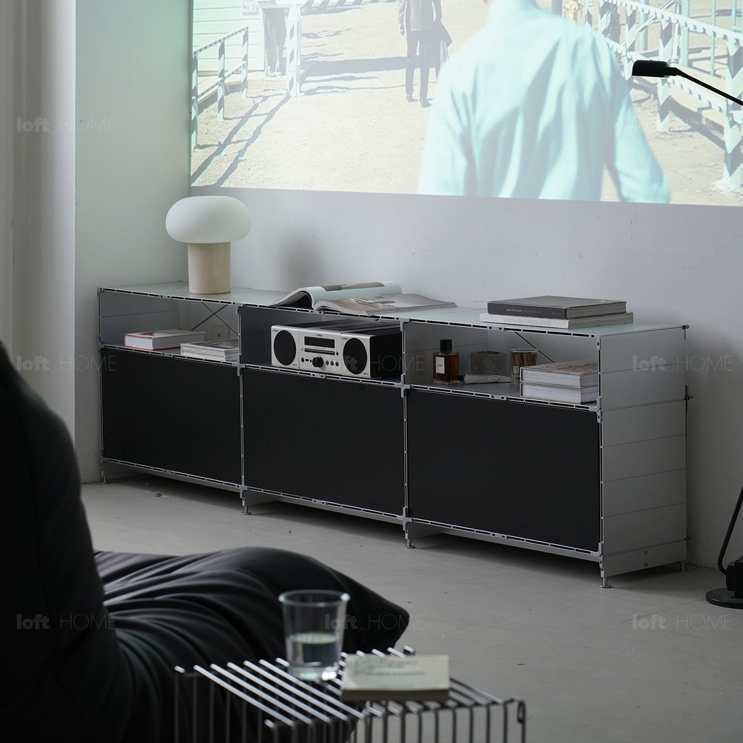 Bauhaus aluminium tv console cube environmental situation.