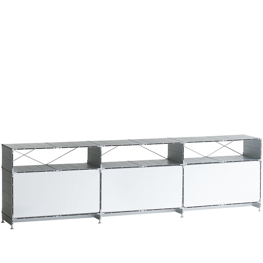 Bauhaus aluminium tv console cube in white background.