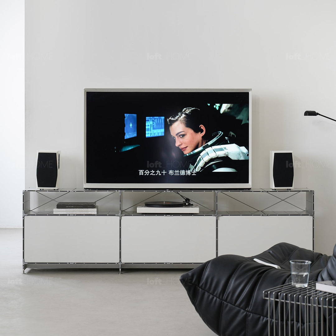 Bauhaus aluminium tv console cube primary product view.