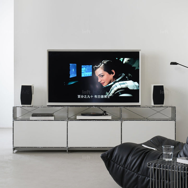 Bauhaus aluminium tv console cube primary product view.