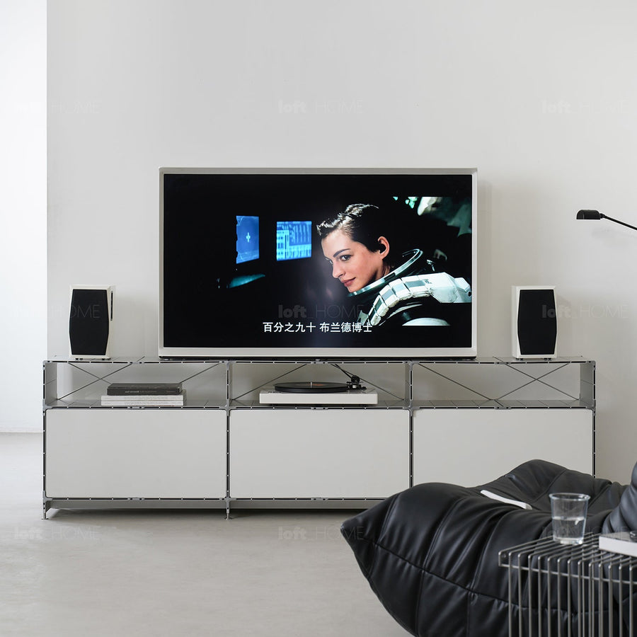 Bauhaus aluminium tv console cube primary product view.