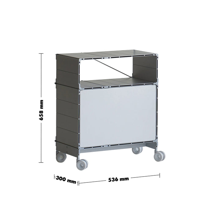 Bauhaus aluminium wheeled trolley side table cube size charts.
