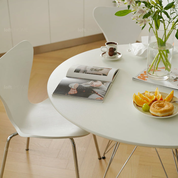 Bauhaus plywood steel dining table eames in close up details.