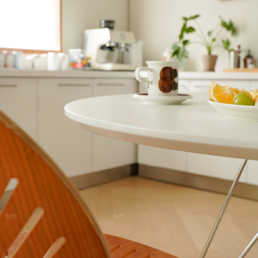 Bauhaus plywood steel dining table eames in still life.