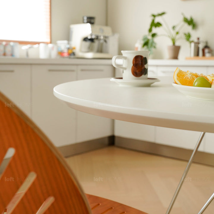 Bauhaus plywood steel dining table eames in still life.