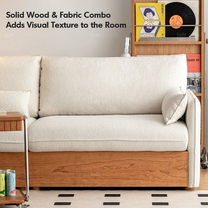 Japandi Boucle Fabric Pine Wood Storage 2 Seater Sofa KANGAROO