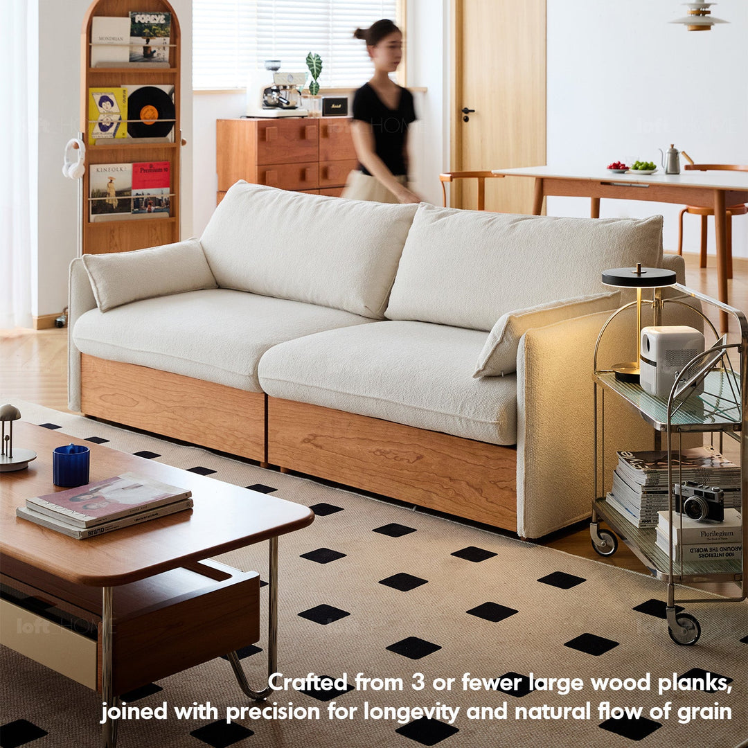 Japandi Boucle Fabric Pine Wood Storage 2 Seater Sofa KANGAROO