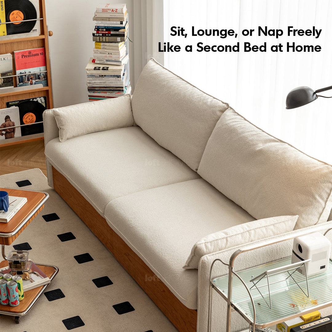 Japandi Boucle Fabric Pine Wood Storage 2 Seater Sofa KANGAROO