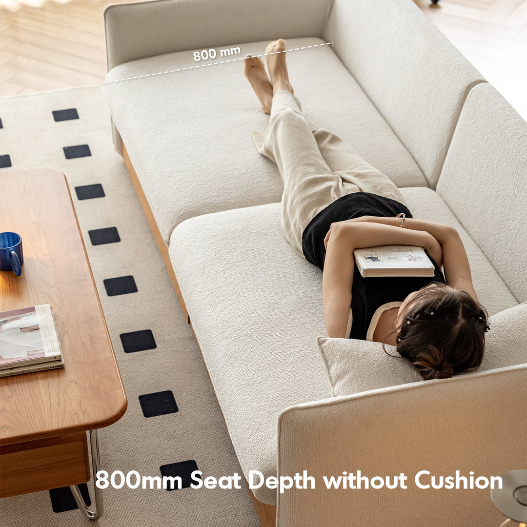 Japandi Boucle Fabric Pine Wood Storage 2 Seater Sofa KANGAROO