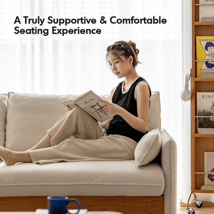 Japandi Boucle Fabric Pine Wood Storage 2 Seater Sofa KANGAROO