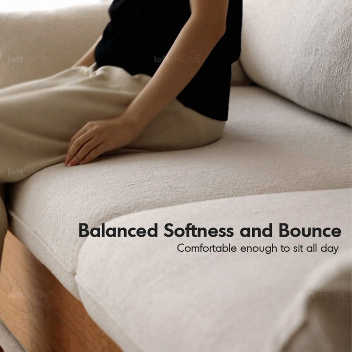 Japandi Boucle Fabric Pine Wood Storage 2 Seater Sofa KANGAROO