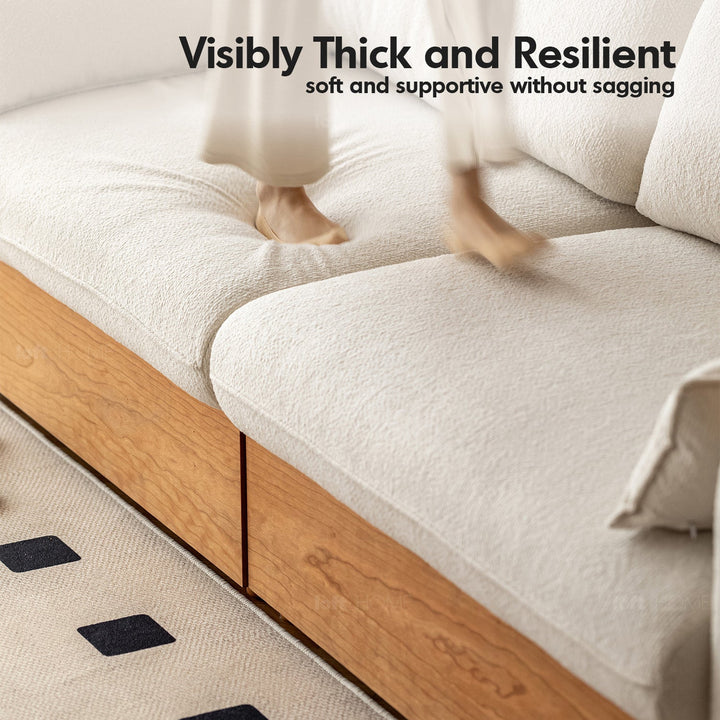 Japandi Boucle Fabric Pine Wood Storage 2 Seater Sofa KANGAROO