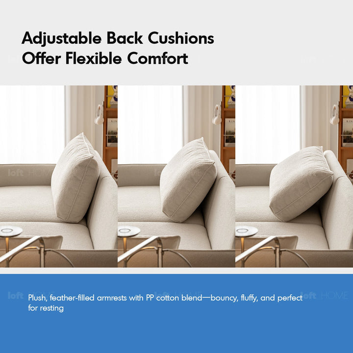 Japandi Boucle Fabric Pine Wood Storage 2 Seater Sofa KANGAROO