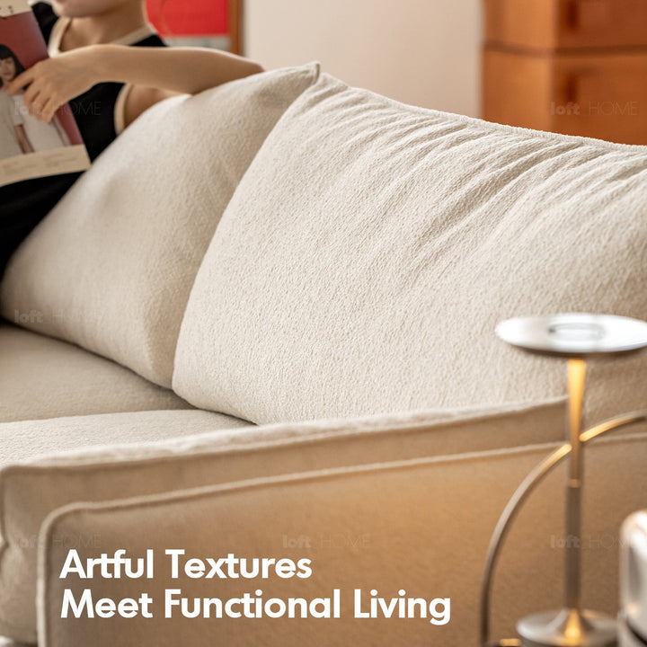 Japandi Boucle Fabric Pine Wood Storage 2 Seater Sofa KANGAROO