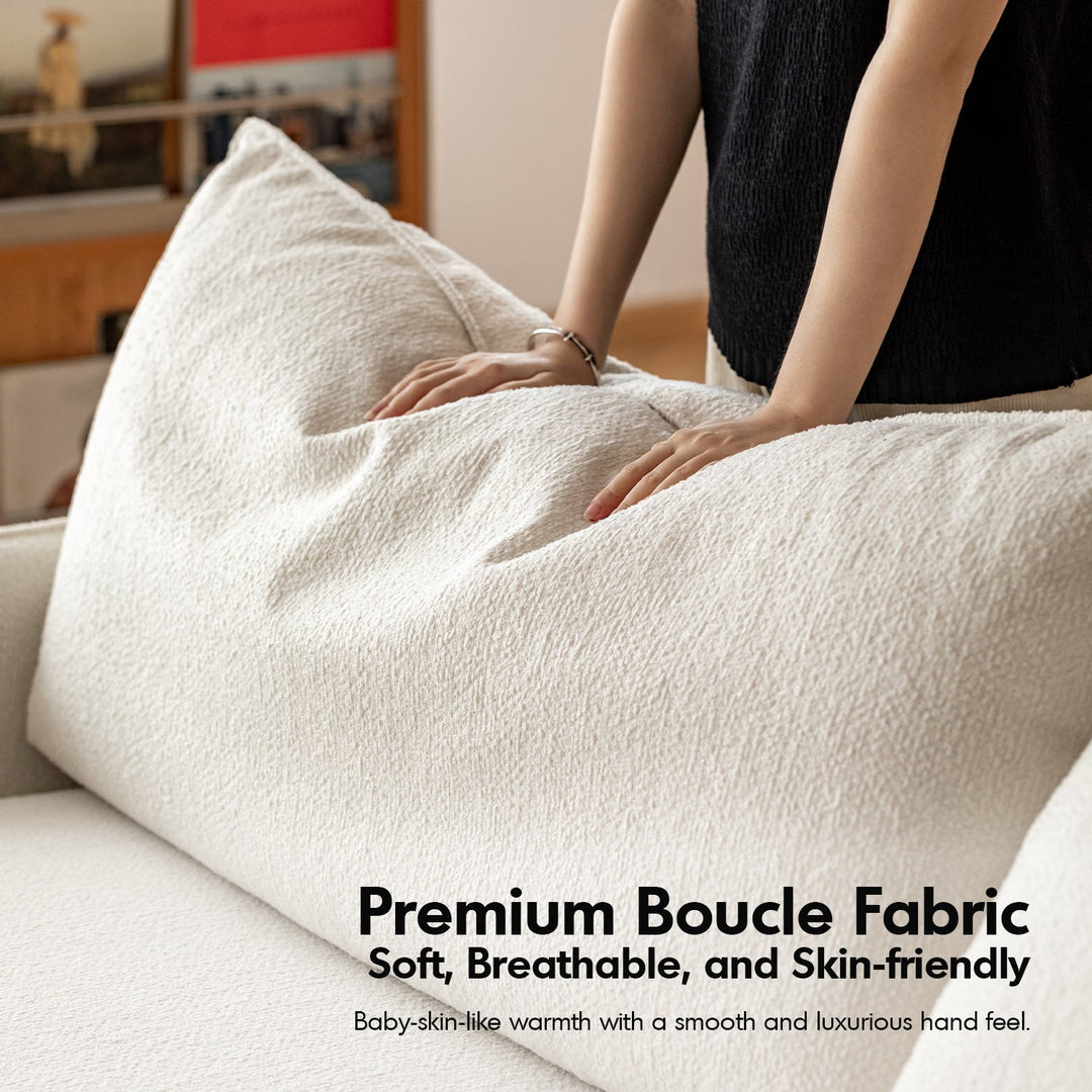 Japandi Boucle Fabric Pine Wood Storage 2 Seater Sofa KANGAROO