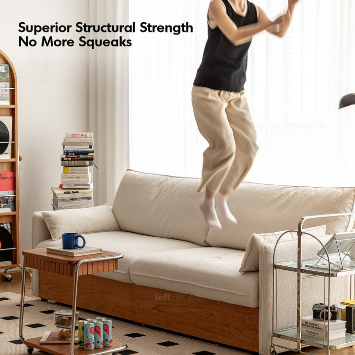 Japandi Boucle Fabric Pine Wood Storage 2 Seater Sofa KANGAROO