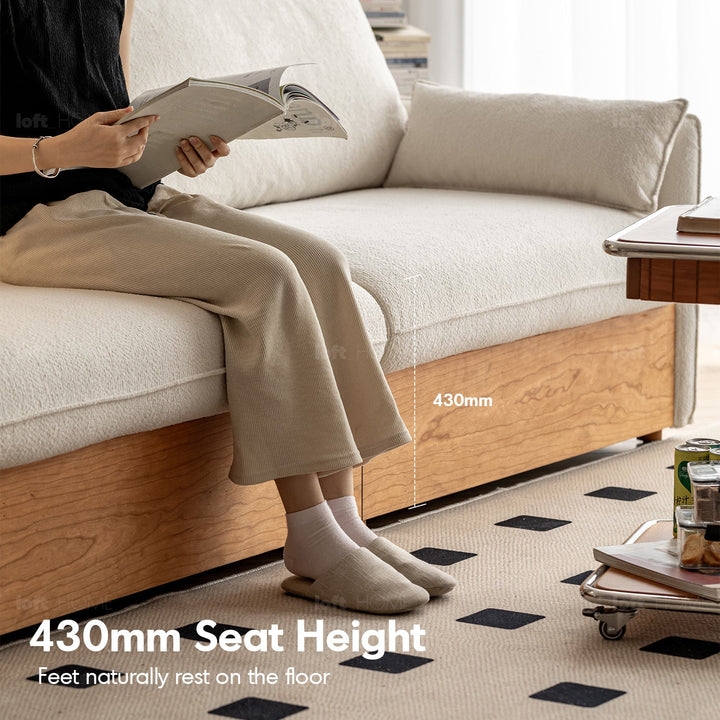 Japandi Boucle Fabric Pine Wood Storage 2 Seater Sofa KANGAROO