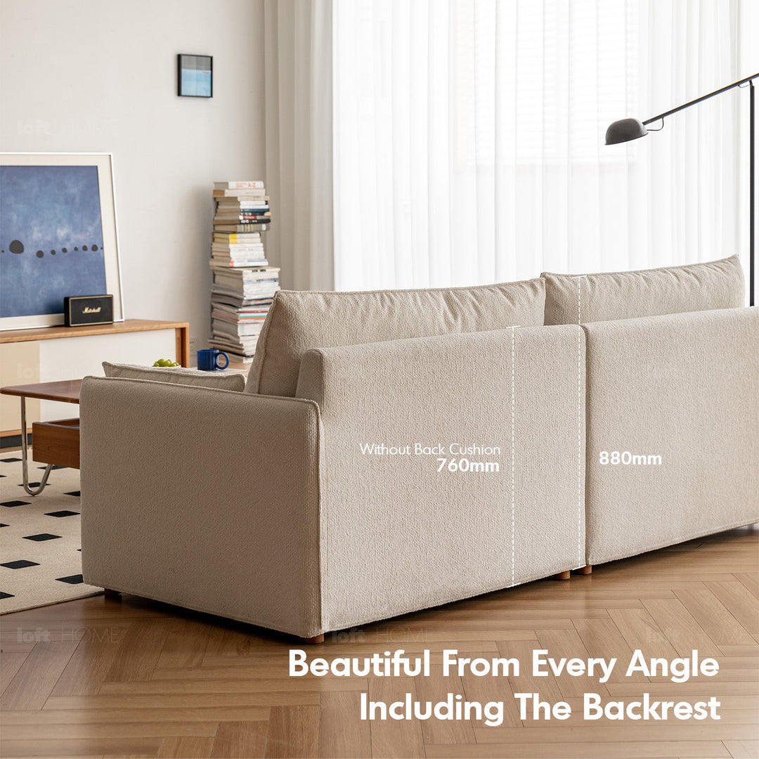 Japandi Boucle Fabric Pine Wood Storage 2 Seater Sofa KANGAROO