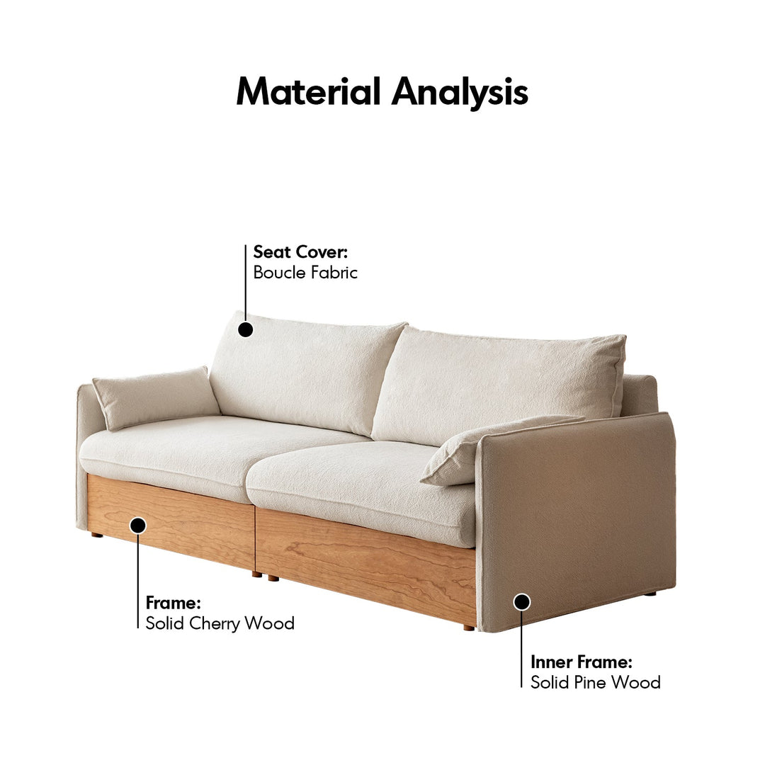 Japandi Boucle Fabric Pine Wood Storage 2 Seater Sofa KANGAROO