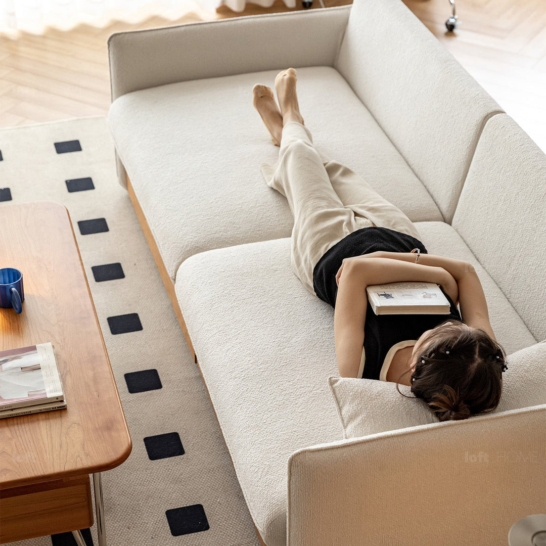 Japandi Boucle Fabric Pine Wood Storage 2 Seater Sofa KANGAROO