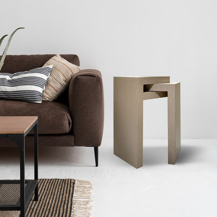 Japandi microcement side table lumo in still life.