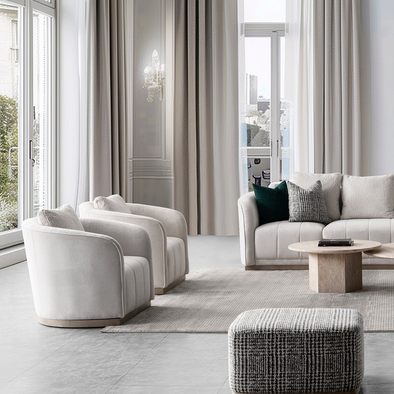 Japandi cotton fabric 1 seater sofa panna primary product view.