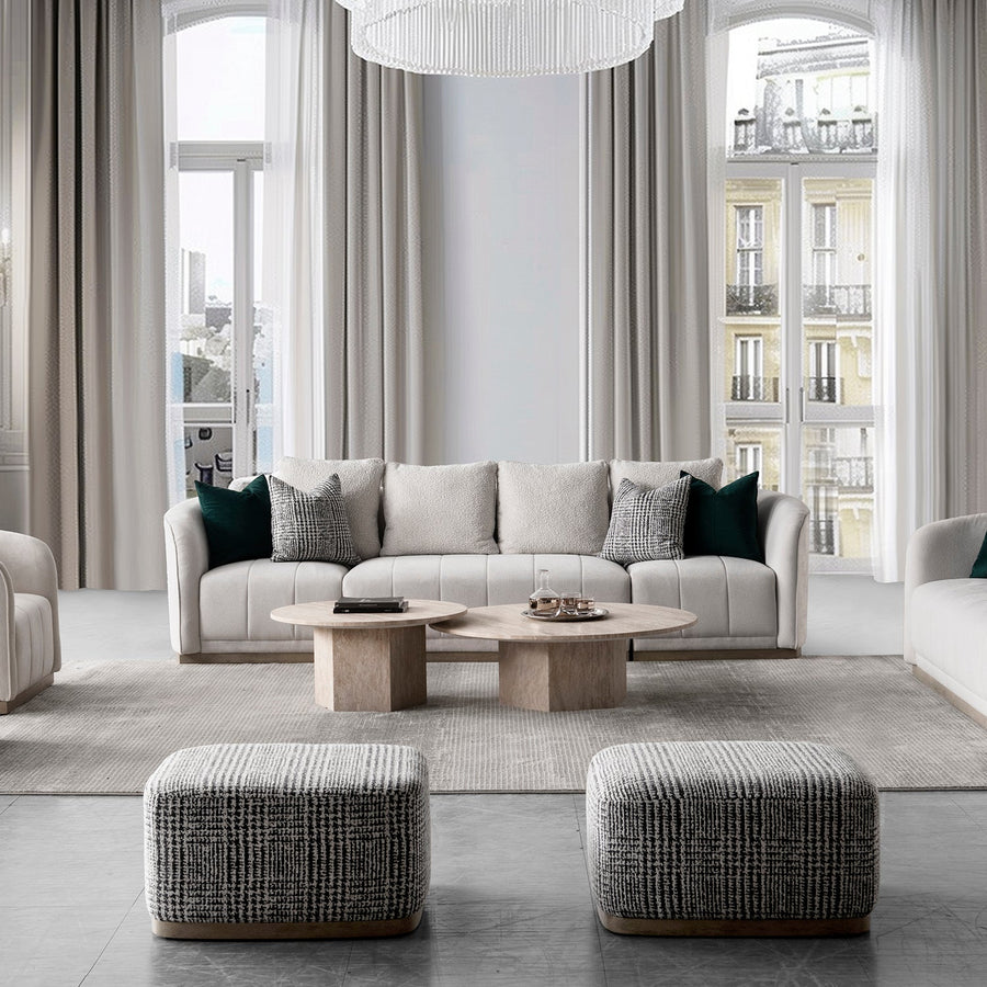 Japandi cotton fabric sectional 4 seater sofa panna primary product view.