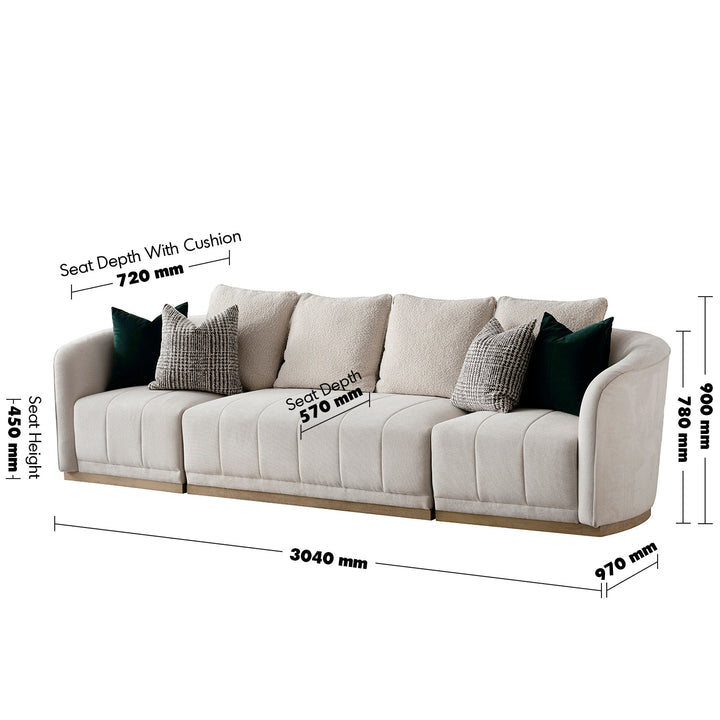 Japandi cotton fabric sectional 4 seater sofa panna size charts.