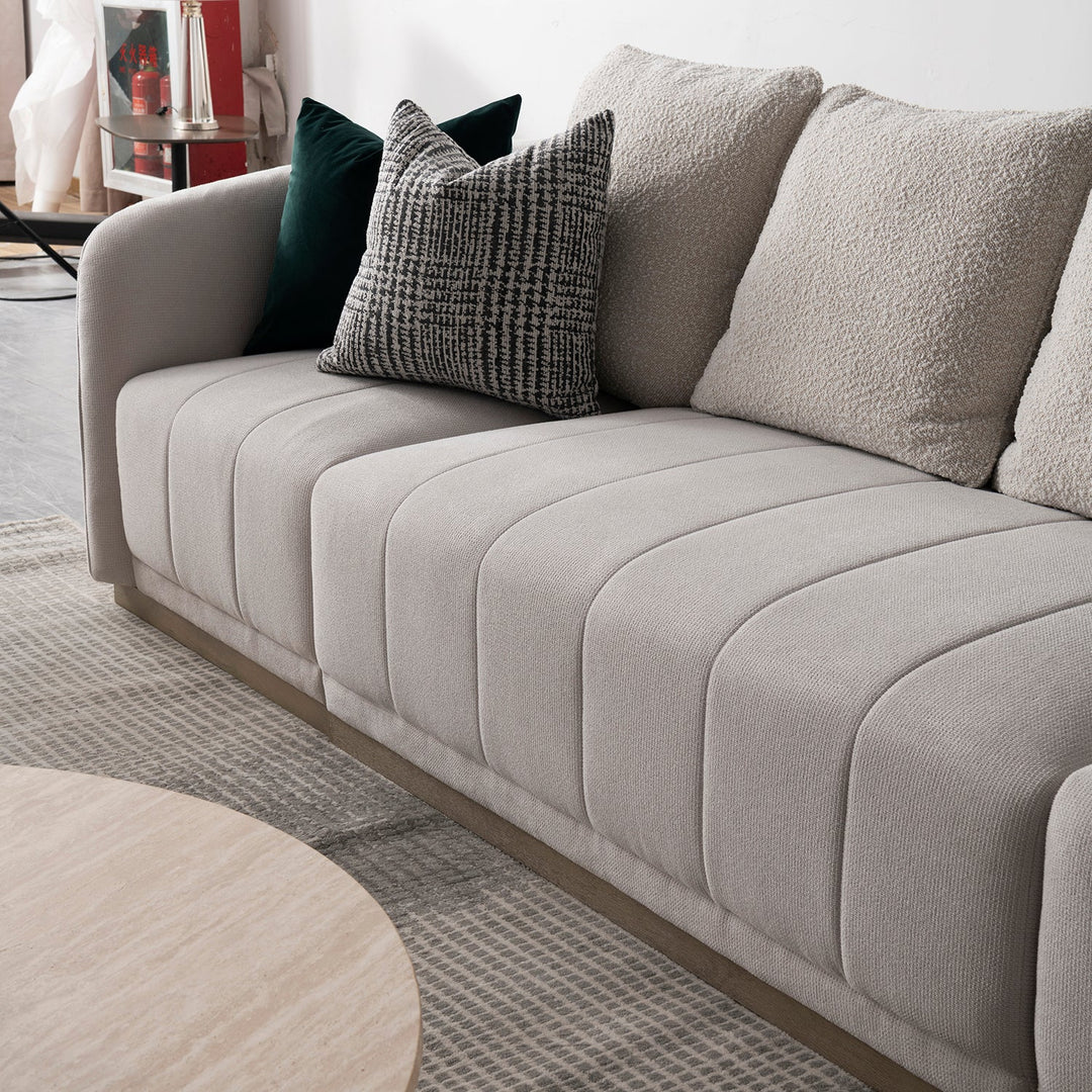 Japandi cotton fabric sectional 4 seater sofa panna in details.