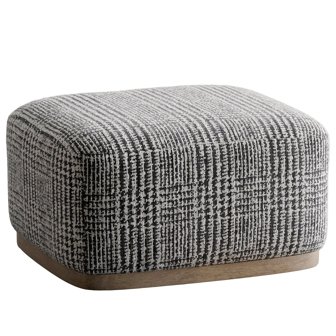 Japandi mixed weave fabric ottoman panna in white background.