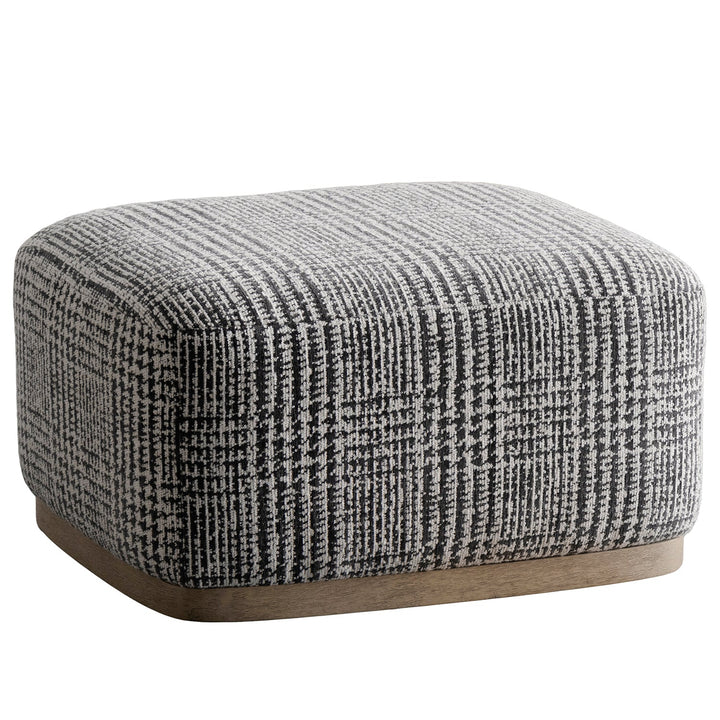 Japandi mixed weave fabric ottoman panna in white background.