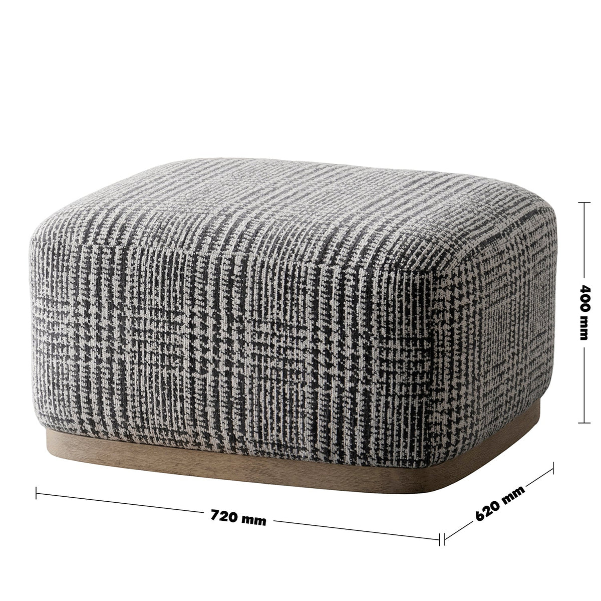 Japandi mixed weave fabric ottoman panna size charts.