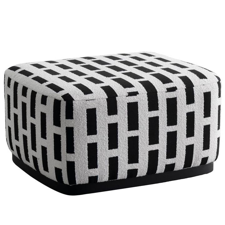 Japandi mixed weave fabric ottoman panna in details.