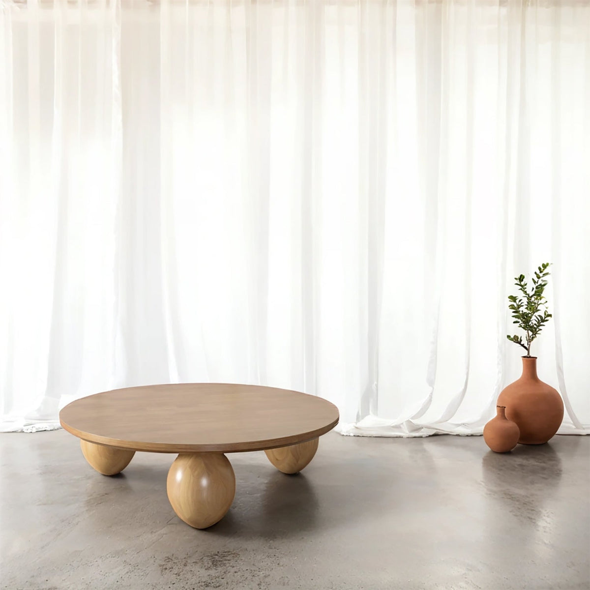 Japandi rubber wood coffee table tumbo primary product view.