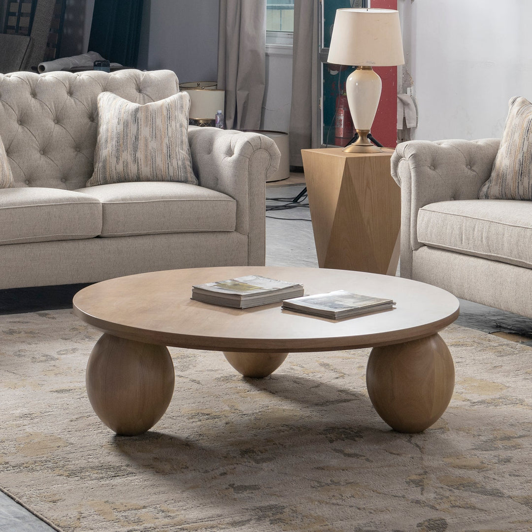 Japandi rubber wood coffee table tumbo material variants.