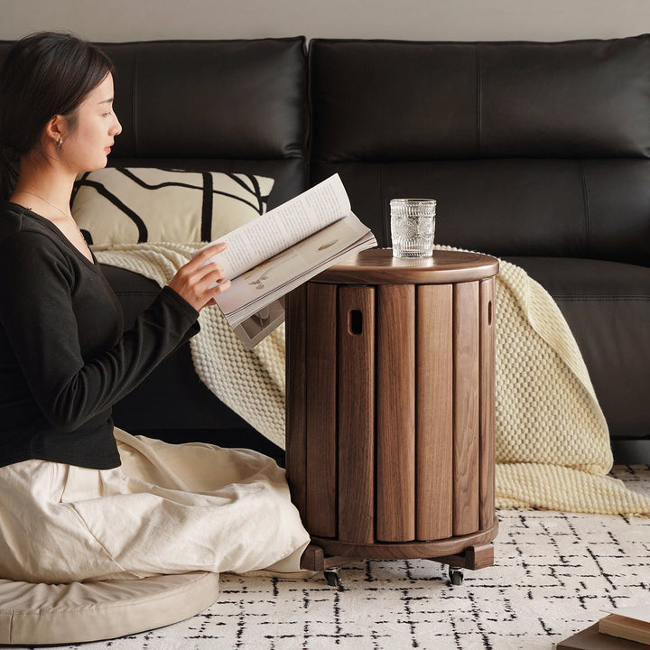 Japandi rubber wood stackable stool with wheels friday material variants.