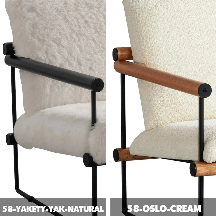 Cream sherpa fabric 1 seater sofa snowy color swatches.